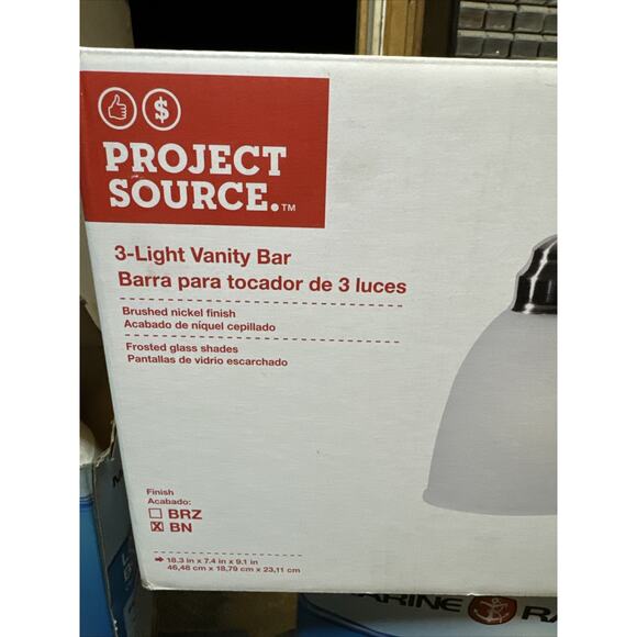 NEW Project Source #1362639 3 Light Bar-Brushed Nickel-White Milk Glass Wynfield - Picture 2 of 5